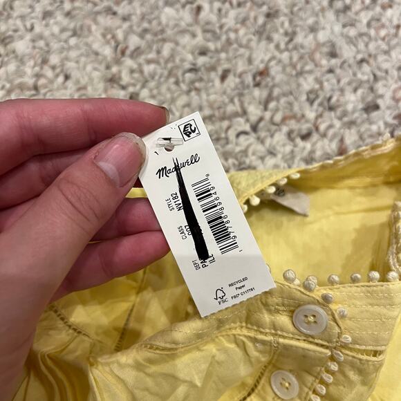 NWT Madewell Shirred Lace Trim Top Sz S Yellow Preppy Casual Boho Cottage - Picture 3 of 7